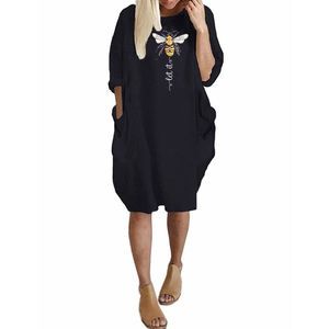 Womens Let It Be Long Sleeve Loose Pocket Oversize Tunic Pockets Dress, Black,